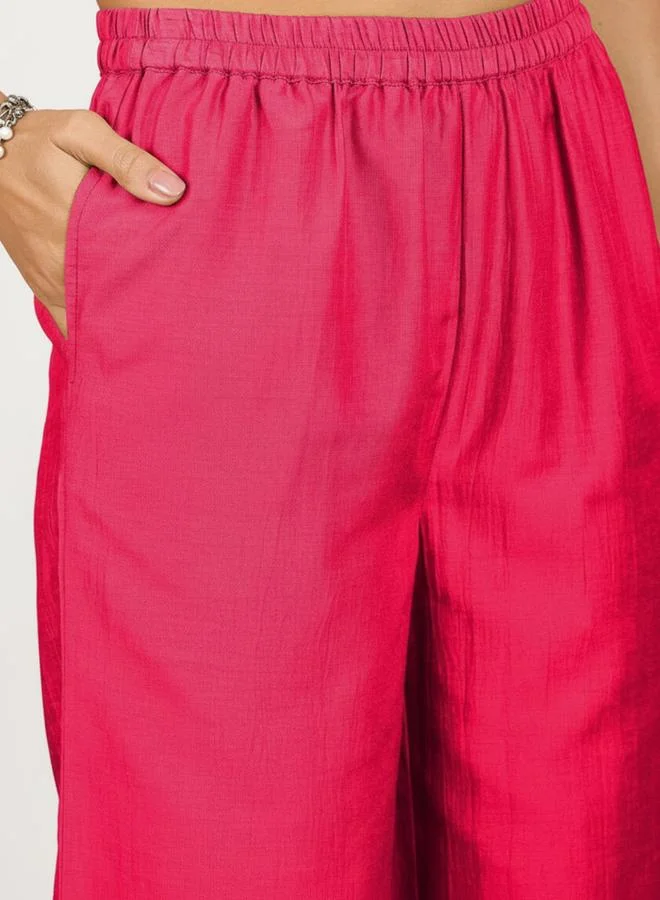 WineRed طقم منسق قميص بتطريز أزهار وبنطال